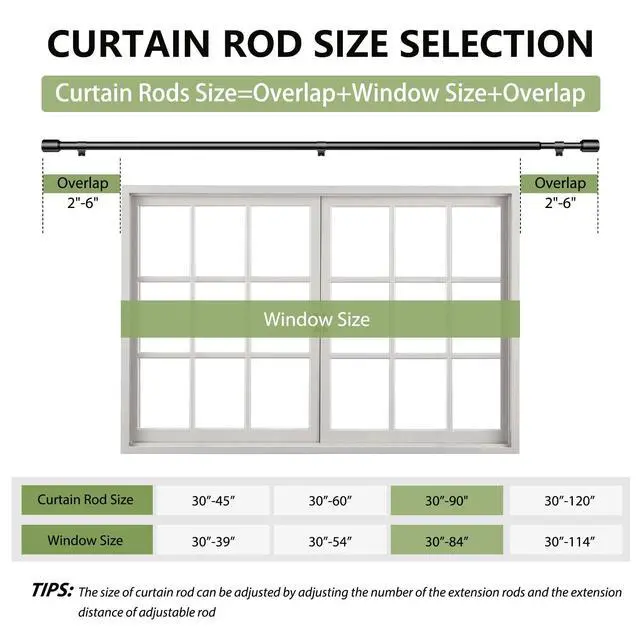 Alt view image 2 of 7 - 5/8 Diameter Curtain Rods 30-90 Inch, for 30-84 Inch Windows, Adjustable Splicing Black Curtain Rods for Windows with Brackets, Window Rod Long Small Curtains Rod