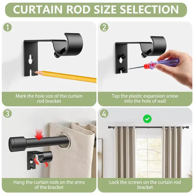Alt view image 4 of 7 - 5/8 Diameter Curtain Rods 30-90 Inch, for 30-84 Inch Windows, Adjustable Splicing Black Curtain Rods for Windows with Brackets, Window Rod Long Small Curtains Rod