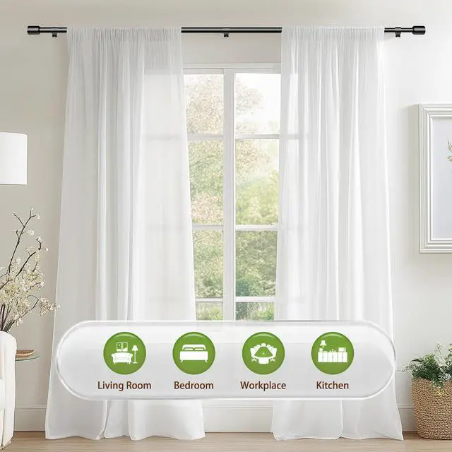 Alt view image 6 of 7 - 5/8 Diameter Curtain Rods 30-90 Inch, for 30-84 Inch Windows, Adjustable Splicing Black Curtain Rods for Windows with Brackets, Window Rod Long Small Curtains Rod