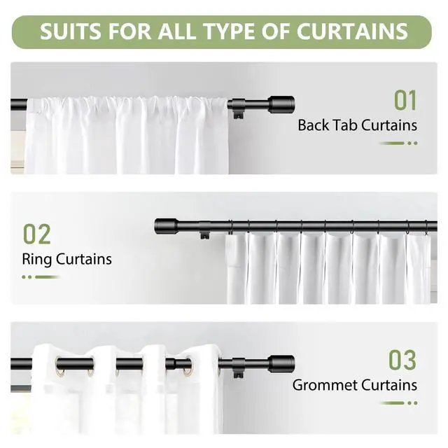 Alt view image 7 of 7 - 5/8 Diameter Curtain Rods 30-90 Inch, for 30-84 Inch Windows, Adjustable Splicing Black Curtain Rods for Windows with Brackets, Window Rod Long Small Curtains Rod
