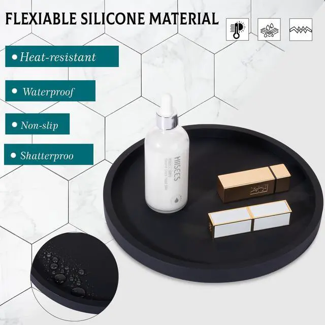 Alt view image 4 of 7 - Silicone Bathroom Tray Coffee Table Decor Perfume Organizer, 9" Black