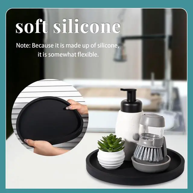 Alt view image 6 of 7 - Silicone Bathroom Tray Coffee Table Decor Perfume Organizer, 9" Black