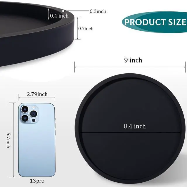Alt view image 7 of 7 - Silicone Bathroom Tray Coffee Table Decor Perfume Organizer, 9" Black
