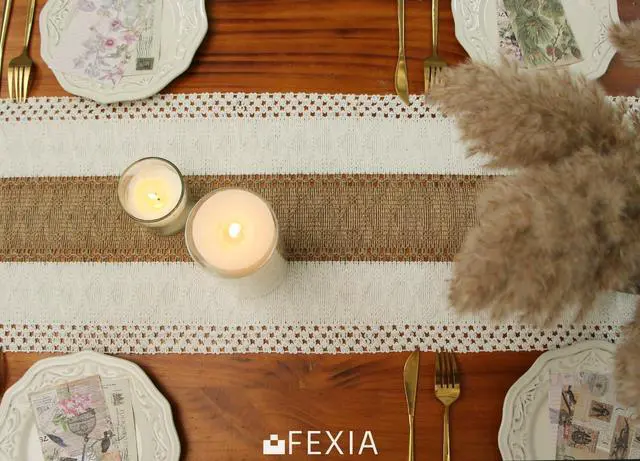 Alt view image 6 of 7 - Boho Table Runner for Home Decor with Tassels 72 Inches Farmhouse Long Pottery Barn Furniture Rustic Macrame Burlap Table Decoration for Living Room Bridal Shower (12x72 Inches)