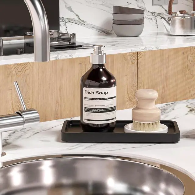 Alt view image 4 of 7 - Small Bathroom Vanity Tray for Countertop Makeup Perfume Jewelry Decor Candle Keys, Small Black Kitchen Tray for Soap Dispenser Spice Bamboo Toilet Tray 7.9" L x 4" W x 0.79" H