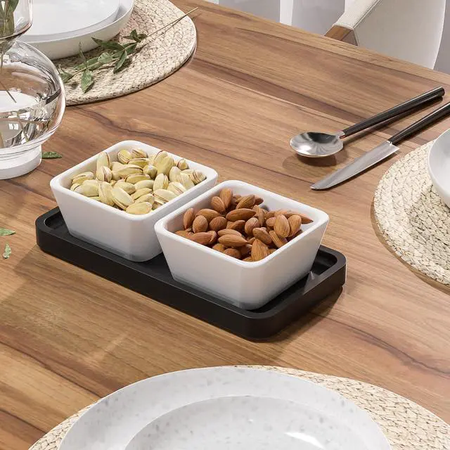 Alt view image 6 of 7 - Small Bathroom Vanity Tray for Countertop Makeup Perfume Jewelry Decor Candle Keys, Small Black Kitchen Tray for Soap Dispenser Spice Bamboo Toilet Tray 7.9" L x 4" W x 0.79" H