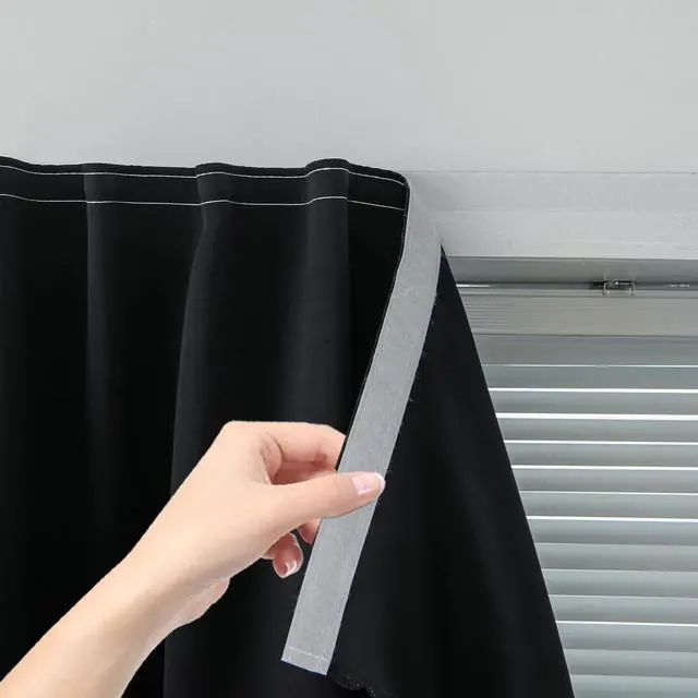Main image of Adhesive Blackout Curtains- Self Stick Shades Window Blinds Curtains No Rod Needed Easy to Hang Curtains, Use for Bedroom, Living Room, Dining Room, Kitchen, Home Office, 35"W X 59"L, Black, 1 Panel