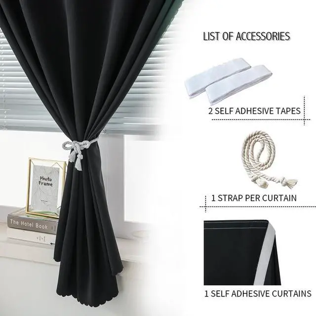 Alt view image 2 of 7 - Adhesive Blackout Curtains- Self Stick Shades Window Blinds Curtains No Rod Needed Easy to Hang Curtains, Use for Bedroom, Living Room, Dining Room, Kitchen, Home Office, 35"W X 59"L, Black, 1 Panel