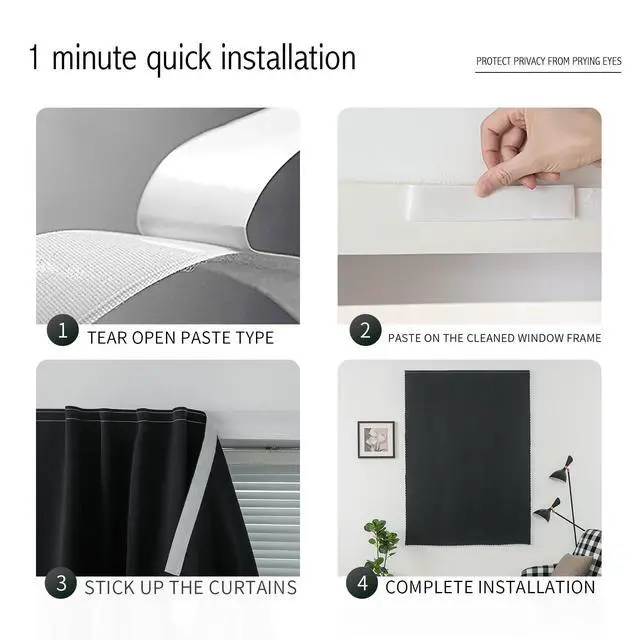 Alt view image 3 of 7 - Adhesive Blackout Curtains- Self Stick Shades Window Blinds Curtains No Rod Needed Easy to Hang Curtains, Use for Bedroom, Living Room, Dining Room, Kitchen, Home Office, 35"W X 59"L, Black, 1 Panel