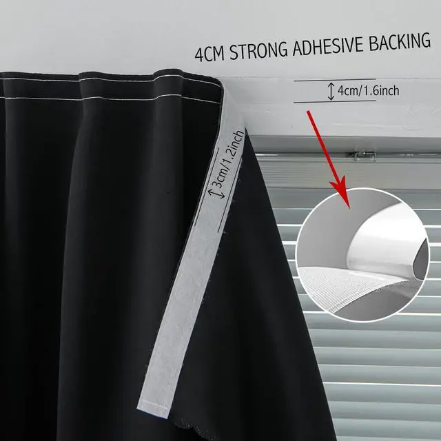 Alt view image 7 of 7 - Adhesive Blackout Curtains- Self Stick Shades Window Blinds Curtains No Rod Needed Easy to Hang Curtains, Use for Bedroom, Living Room, Dining Room, Kitchen, Home Office, 35"W X 59"L, Black, 1 Panel