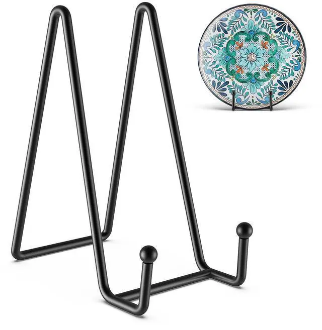 Main image of 3 Pack 6 Inch Plate Stands for Display Picture - Vinyl Table Top Display, Decorative Metal Frame Holders for Book , Photo and Platter, Tabletop Art, Black 3 Packs
