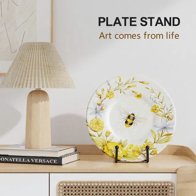 Alt view image 4 of 7 - 3 Pack 6 Inch Plate Stands for Display Picture - Vinyl Table Top Display, Decorative Metal Frame Holders for Book , Photo and Platter, Tabletop Art, Black 3 Packs
