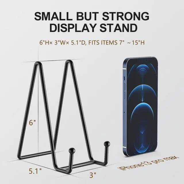 Alt view image 7 of 7 - 3 Pack 6 Inch Plate Stands for Display Picture - Vinyl Table Top Display, Decorative Metal Frame Holders for Book , Photo and Platter, Tabletop Art, Black 3 Packs