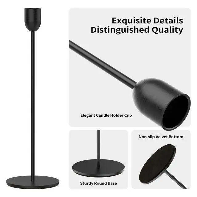 Alt view image 3 of 7 - Black Tall Candle Candlestick Holder, 3PCS Taper Pillar Candle Sticks Stand Holders Decor, Centerpiece Dining Table Wedding Festive Fireplace Mantle Vintage Room Decorations, Housewarming Gift