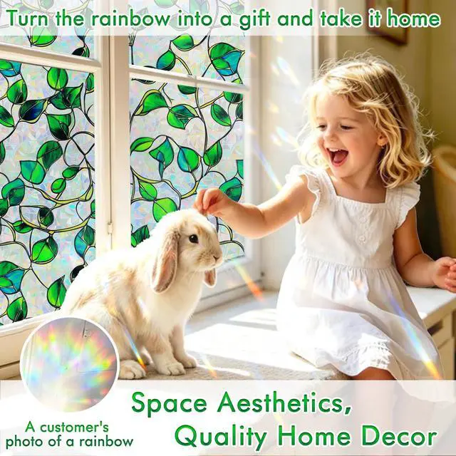Alt view image 3 of 7 - Rainbow Window Privacy Film,Heat Control,UV Blocking,Anti-Glare,Day & Night Privacy Protection & Decoration for Home, Bathroom,Glass Door,Static Cling,Renter-Friendly with Installation Tools