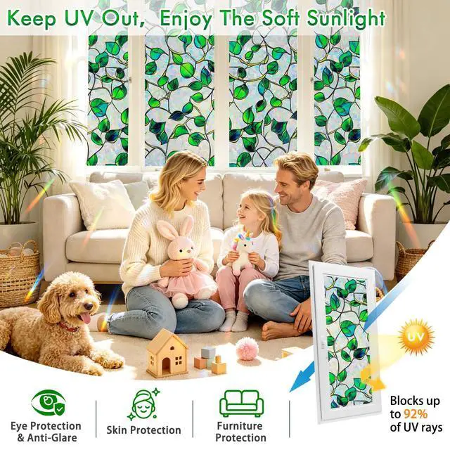 Alt view image 4 of 7 - Rainbow Window Privacy Film,Heat Control,UV Blocking,Anti-Glare,Day & Night Privacy Protection & Decoration for Home, Bathroom,Glass Door,Static Cling,Renter-Friendly with Installation Tools