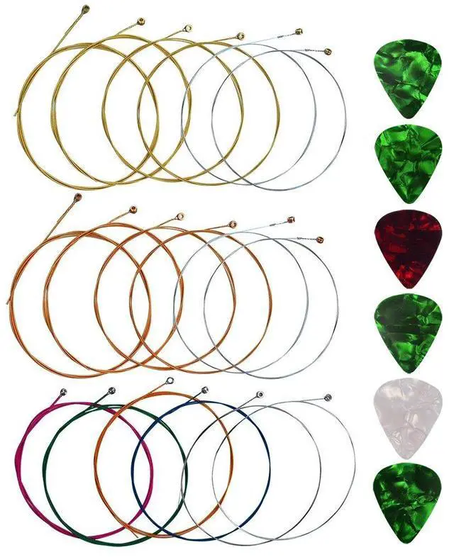 Main image of Acoustic Guitar Strings with 6 Picks, 3 Sets of 6 Acoustic Guitar Kit Guitar Strings Replacement Steel String For Beginners Performers