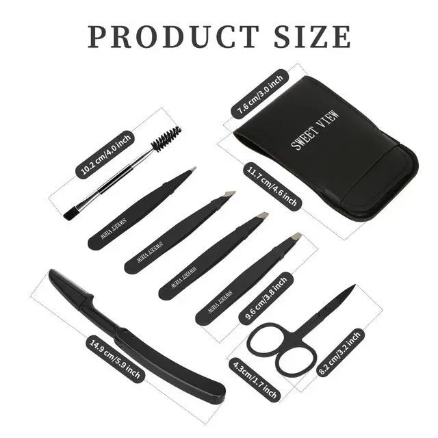 Alt view image 2 of 7 - 7pcs Eyebrow Tweezers Kit for Women Precision Plucker with Brow Scissors & Razor & Spoolie for Facial, Chin, Brow, Splinter and Ingrown Hair