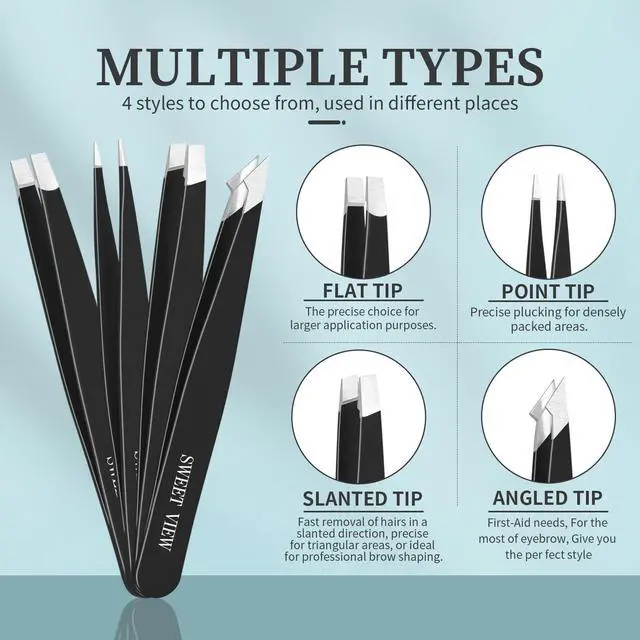 Alt view image 3 of 7 - 7pcs Eyebrow Tweezers Kit for Women Precision Plucker with Brow Scissors & Razor & Spoolie for Facial, Chin, Brow, Splinter and Ingrown Hair