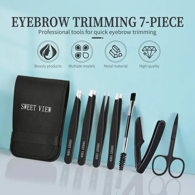 Alt view image 6 of 7 - 7pcs Eyebrow Tweezers Kit for Women Precision Plucker with Brow Scissors & Razor & Spoolie for Facial, Chin, Brow, Splinter and Ingrown Hair