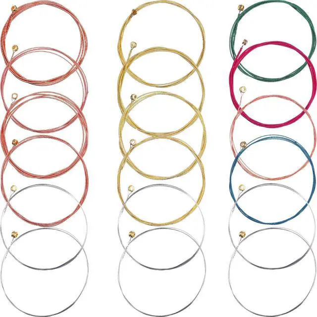 Main image of 2 Sets of 6 Guitar Strings Replacement Steel String for Acoustic Guitar (Yellow and Multicolor)