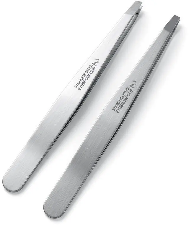 Main image of Tweezers for Women Facial Hair 2 Pcs Slant & Flat Tip Eyebrow 430 Stainless Steel Tweezers Set Plucking Ingrown Hairs Ingrown Hair Removal Professional Precision Eyebrow tools with Case