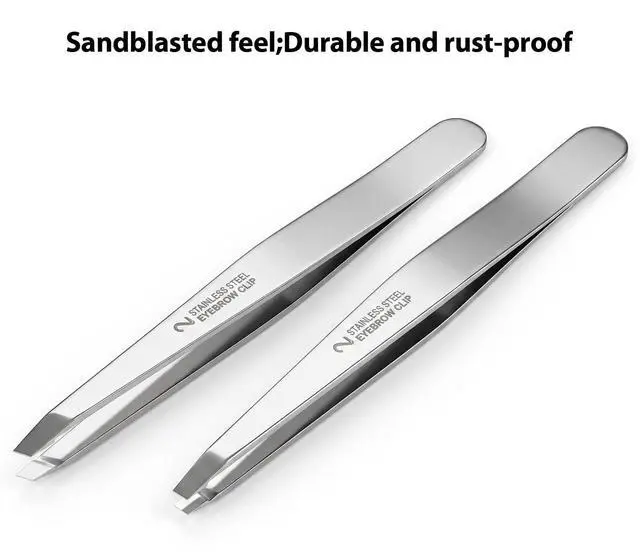 Alt view image 2 of 7 - Tweezers for Women Facial Hair 2 Pcs Slant & Flat Tip Eyebrow 430 Stainless Steel Tweezers Set Plucking Ingrown Hairs Ingrown Hair Removal Professional Precision Eyebrow tools with Case