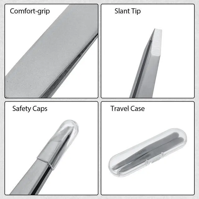 Alt view image 6 of 7 - Tweezers for Women Facial Hair 2 Pcs Slant & Flat Tip Eyebrow 430 Stainless Steel Tweezers Set Plucking Ingrown Hairs Ingrown Hair Removal Professional Precision Eyebrow tools with Case