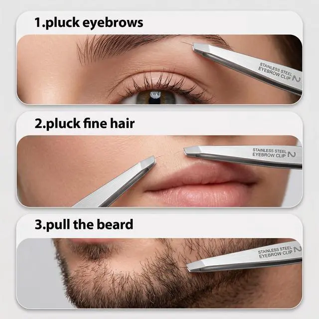 Alt view image 5 of 7 - Tweezers for Women Facial Hair 2 Pcs Slant & Flat Tip Eyebrow 430 Stainless Steel Tweezers Set Plucking Ingrown Hairs Ingrown Hair Removal Professional Precision Eyebrow tools with Case