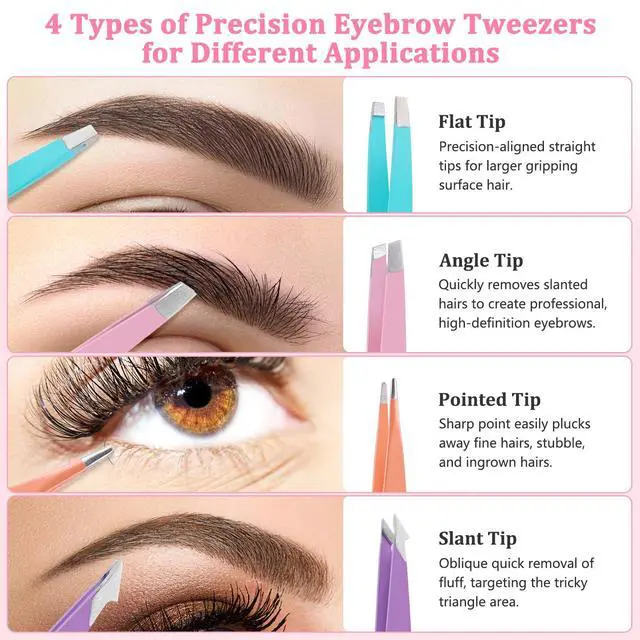 Alt view image 3 of 7 - Eyebrow Tweezers for Women Facial Hair 7 Pcs, Stocking Stuffers for Women Teen Girls, Christmas Beauty Gifts for Teen Girls Women, Tweezers for Eyebrow, Birthday Cute Small Gifts for Mom Her