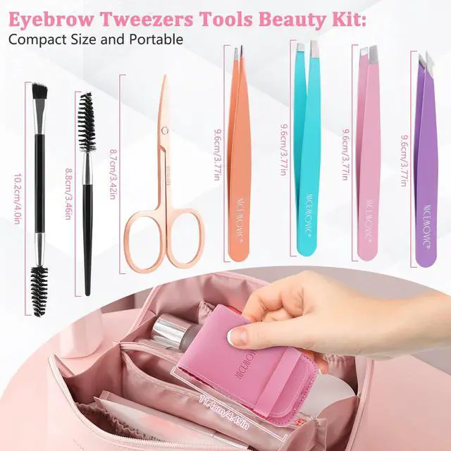 Alt view image 2 of 7 - Eyebrow Tweezers for Women Facial Hair 7 Pcs, Stocking Stuffers for Women Teen Girls, Christmas Beauty Gifts for Teen Girls Women, Tweezers for Eyebrow, Birthday Cute Small Gifts for Mom Her