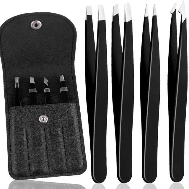 Main image of 4Pcs Eyebrow Tweezers Set,Tweezers for Women Facial Hair Professional Stainless Steel Tweezers Precision Tweezers Set,Suitable for Removing Inward Growing Hair Eyebrows and Facial Hair(black)
