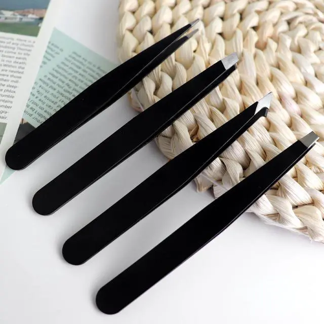 Alt view image 2 of 7 - 4Pcs Eyebrow Tweezers Set,Tweezers for Women Facial Hair Professional Stainless Steel Tweezers Precision Tweezers Set,Suitable for Removing Inward Growing Hair Eyebrows and Facial Hair(black)