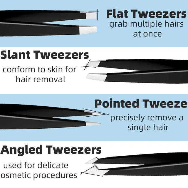 Alt view image 5 of 7 - 4Pcs Eyebrow Tweezers Set,Tweezers for Women Facial Hair Professional Stainless Steel Tweezers Precision Tweezers Set,Suitable for Removing Inward Growing Hair Eyebrows and Facial Hair(black)