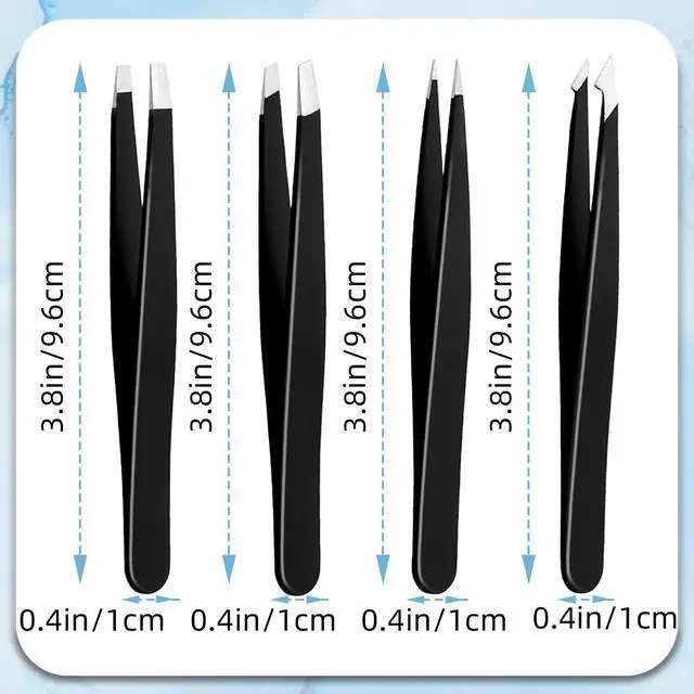Alt view image 4 of 7 - 4Pcs Eyebrow Tweezers Set,Tweezers for Women Facial Hair Professional Stainless Steel Tweezers Precision Tweezers Set,Suitable for Removing Inward Growing Hair Eyebrows and Facial Hair(black)