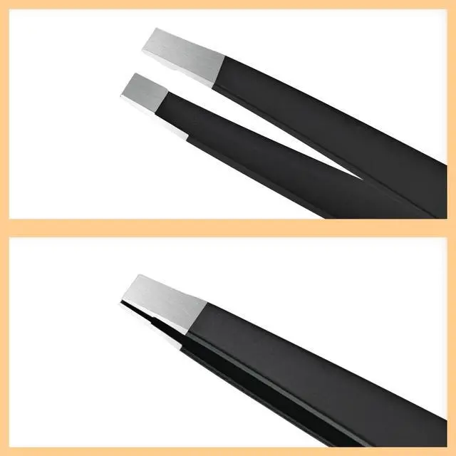 Alt view image 2 of 7 - Professional Tweezer Set for Eyebrows, Dual-Tip Design for Facial & Ingrown Hair Removal, Slant and Pointed Tip Precision Grooming Tools for Women/Men, Stainless Steel with Case - Black