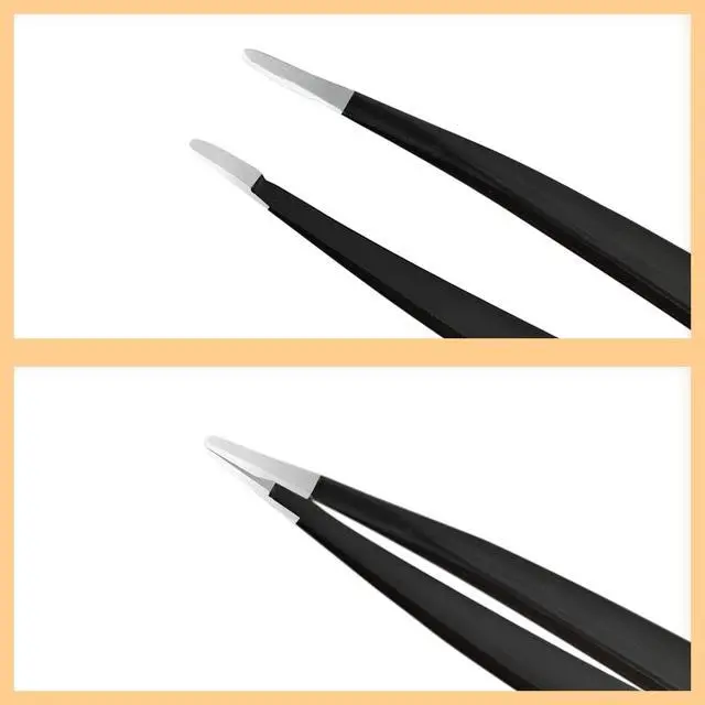 Alt view image 3 of 7 - Professional Tweezer Set for Eyebrows, Dual-Tip Design for Facial & Ingrown Hair Removal, Slant and Pointed Tip Precision Grooming Tools for Women/Men, Stainless Steel with Case - Black