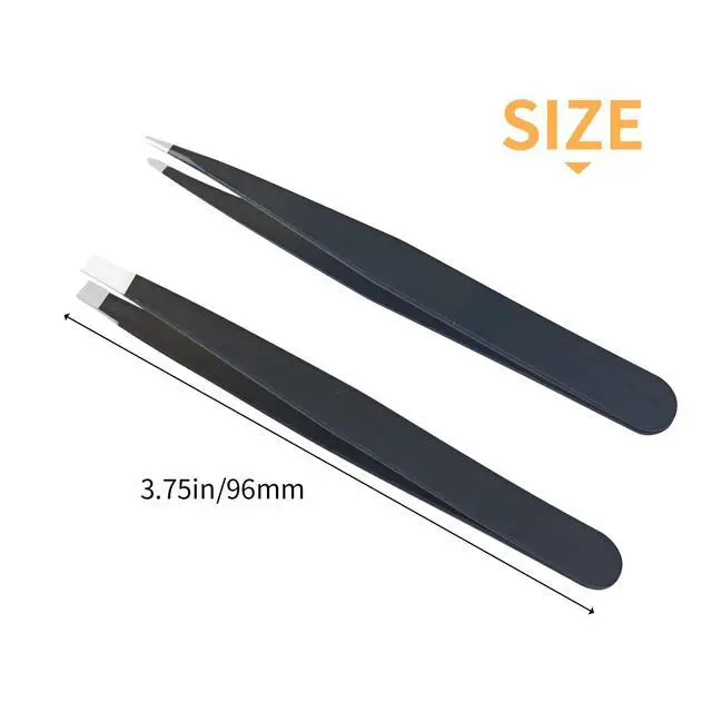 Alt view image 6 of 7 - Professional Tweezer Set for Eyebrows, Dual-Tip Design for Facial & Ingrown Hair Removal, Slant and Pointed Tip Precision Grooming Tools for Women/Men, Stainless Steel with Case - Black