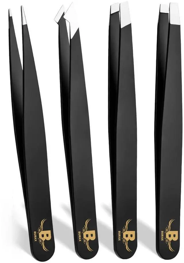 Main image of Professional Tweezers Facial Hair Women & Men, Stainless Steel Precision Eyebrow Tweezers Set Anti-Slip Grip Ingrown Hair Remover Slant & Point Tip with Cap & Pouch for Grooming & Bridal
