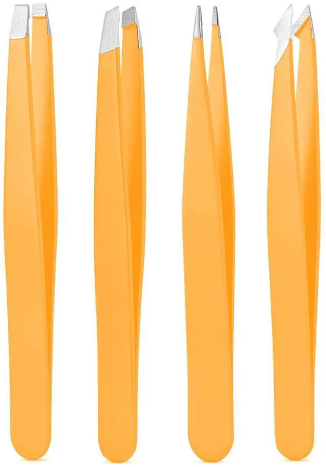 Main image of Tweezers Set Professional High Precision Stainless Steel Eyebrow Remover Ingrown Hair & Splinter Removal Kit Facial Hair Grooming Tools for Men Women Orange 4 Pcs