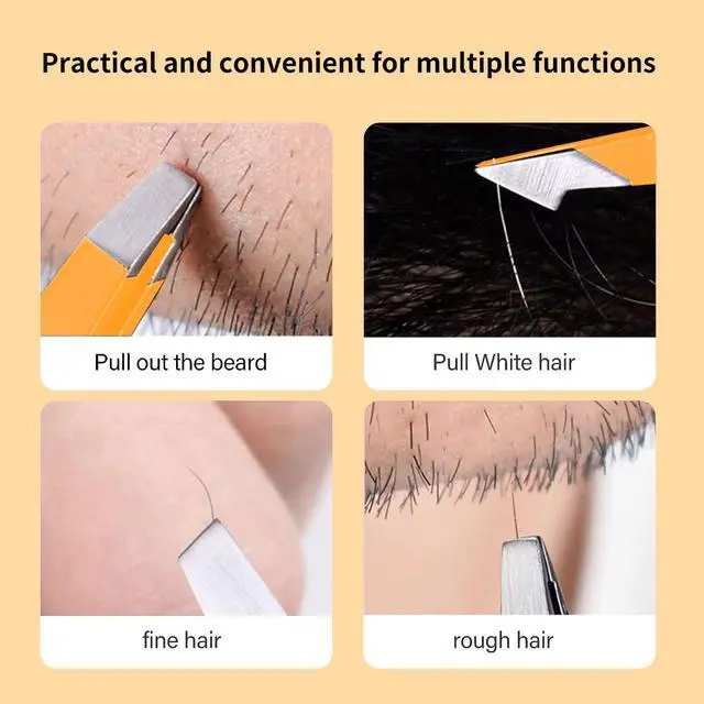 Alt view image 4 of 7 - Tweezers Set Professional High Precision Stainless Steel Eyebrow Remover Ingrown Hair & Splinter Removal Kit Facial Hair Grooming Tools for Men Women Orange 4 Pcs