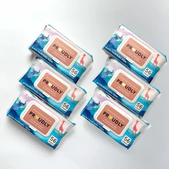 Main image of Gentle Touch Baby Wipes, Unscented & Hypoallergenic Wipes for Sensitive Skin, 98% Water, Shea Butter and Aloe Vera, 6 Flip-Top Packs (336 Wipes Total)