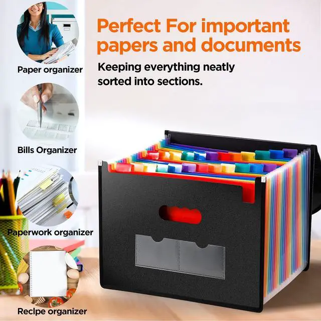 Alt view image 7 of 7 - Large Accordion File Organizer, 24 Pockets Legal File Folder, Expanding File Folder for Legal/Letter/A4 Size Papers, Receipt, Bills, Important Documents