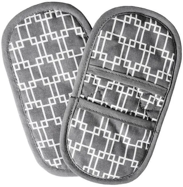 Main image of Magnets.2pk Quilted Heat Resistant Grey Cotton Fabric.Gloves/Pot Holder Safely Protects Hands from Hot Surfaces. Great for handling Cookware, Bakeware, BBQ,Microwave