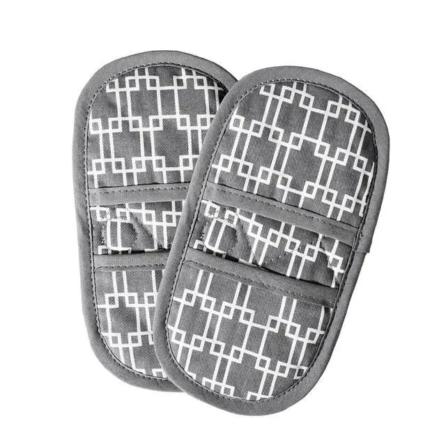Alt view image 2 of 6 - Magnets.2pk Quilted Heat Resistant Grey Cotton Fabric.Gloves/Pot Holder Safely Protects Hands from Hot Surfaces. Great for handling Cookware, Bakeware, BBQ,Microwave