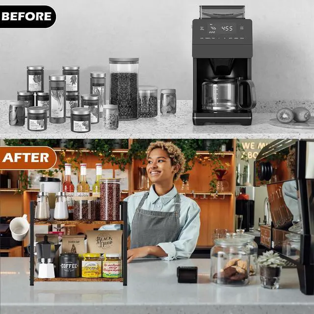 Alt view image 4 of 6 - 2 Tier Kitchen Counter Shelf Organizer, Coffee Bar Station Organizer, Space Saving Spice Rack, Countertop Shelf for Home Countertop Kitchen Office