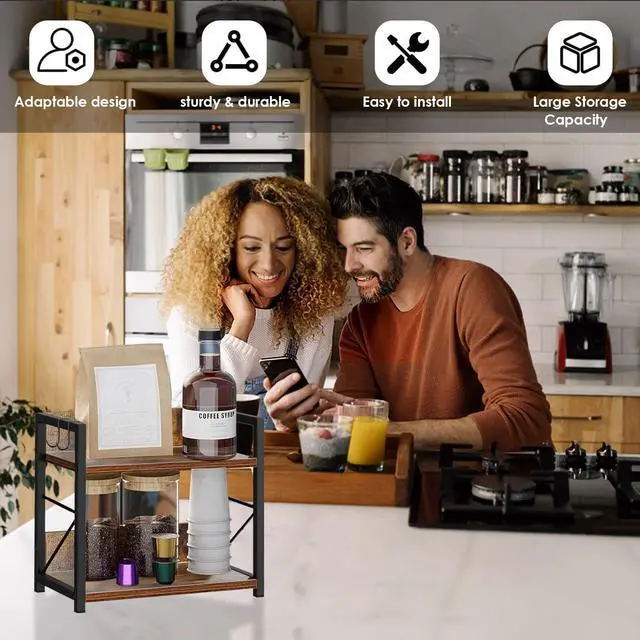 Alt view image 6 of 6 - 2 Tier Kitchen Counter Shelf Organizer, Coffee Bar Station Organizer, Space Saving Spice Rack, Countertop Shelf for Home Countertop Kitchen Office