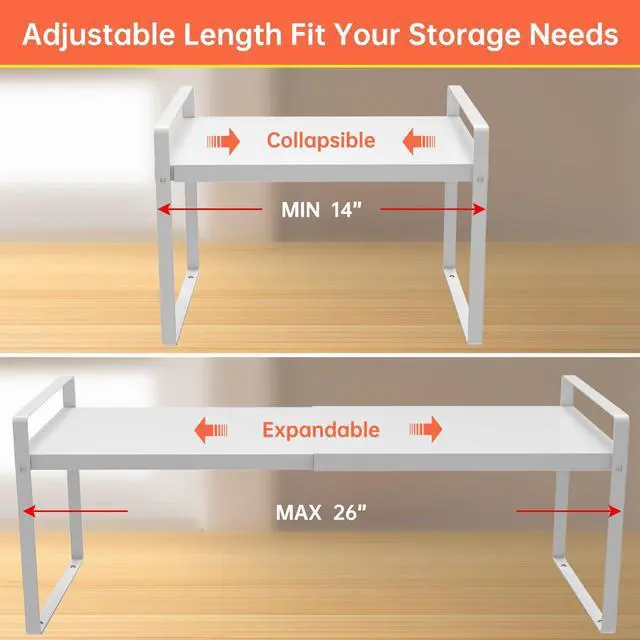 Alt view image 2 of 6 - Expandable Cabinet Shelf Organizer Rack 9 inch, Pantry Organizer Lengthen from 14 to 25 Large Kitchen Cabinet Storage Shelf Rack Storage Organizer whiteSpice Rack Expandable Shelves,