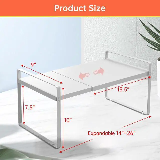 Alt view image 4 of 6 - Expandable Cabinet Shelf Organizer Rack 9 inch, Pantry Organizer Lengthen from 14 to 25 Large Kitchen Cabinet Storage Shelf Rack Storage Organizer whiteSpice Rack Expandable Shelves,
