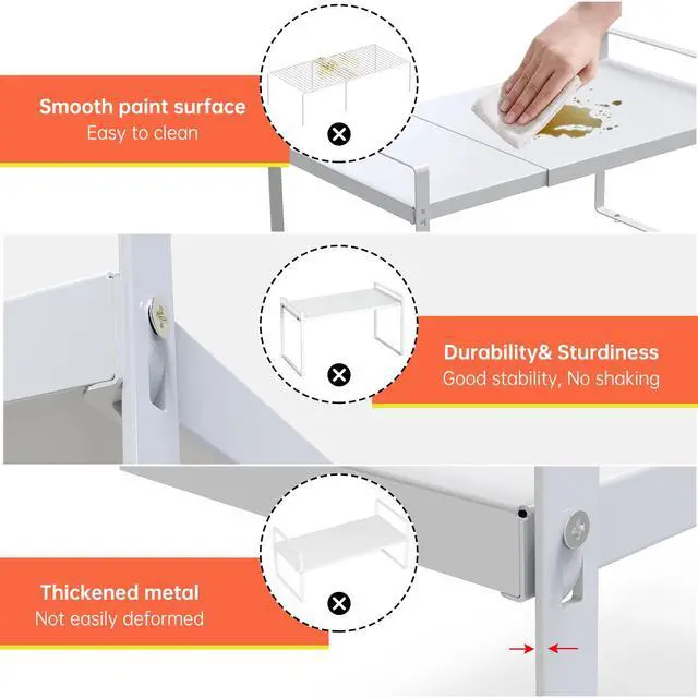 Alt view image 3 of 6 - Expandable Cabinet Shelf Organizer Rack 9 inch, Pantry Organizer Lengthen from 14 to 25 Large Kitchen Cabinet Storage Shelf Rack Storage Organizer whiteSpice Rack Expandable Shelves,